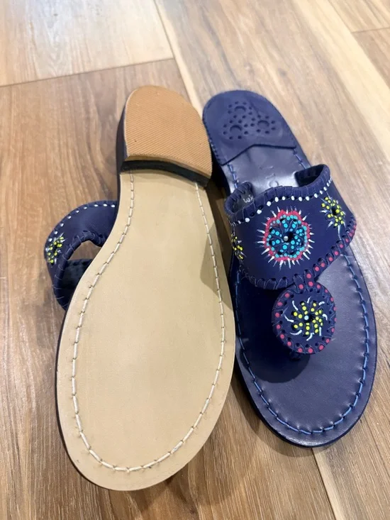 Jack Rogers Navy Embroidered Toe-Post Sandals with Multicolor Medallions - Picture 3 of 4